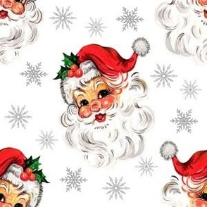 New! Retro Santa white silver snowflakes vintage Christmas