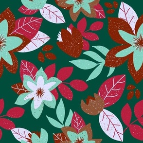 Christmas Poinsettia Floral Red Green Botanical