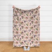 (size large) watercolour wild flowers peachy background 