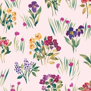 (size small) watercolour wild flowers vibrant pink 