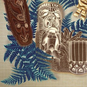 Tikis and Pahu Hawaiian drum w/ferns