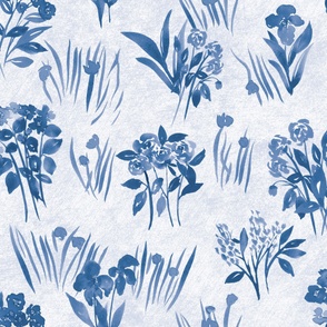 (jumbo) watercolour wild flowers inky blue textured wallpaper 