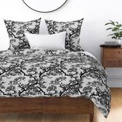 Japanese Pine Tree Chintz - charcoal monochrome 