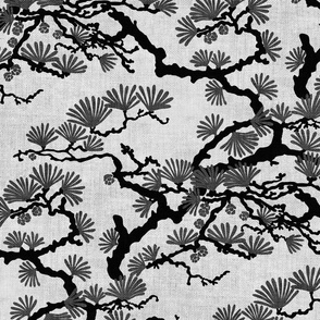 Japanese Pine Tree Chintz - charcoal monochrome 