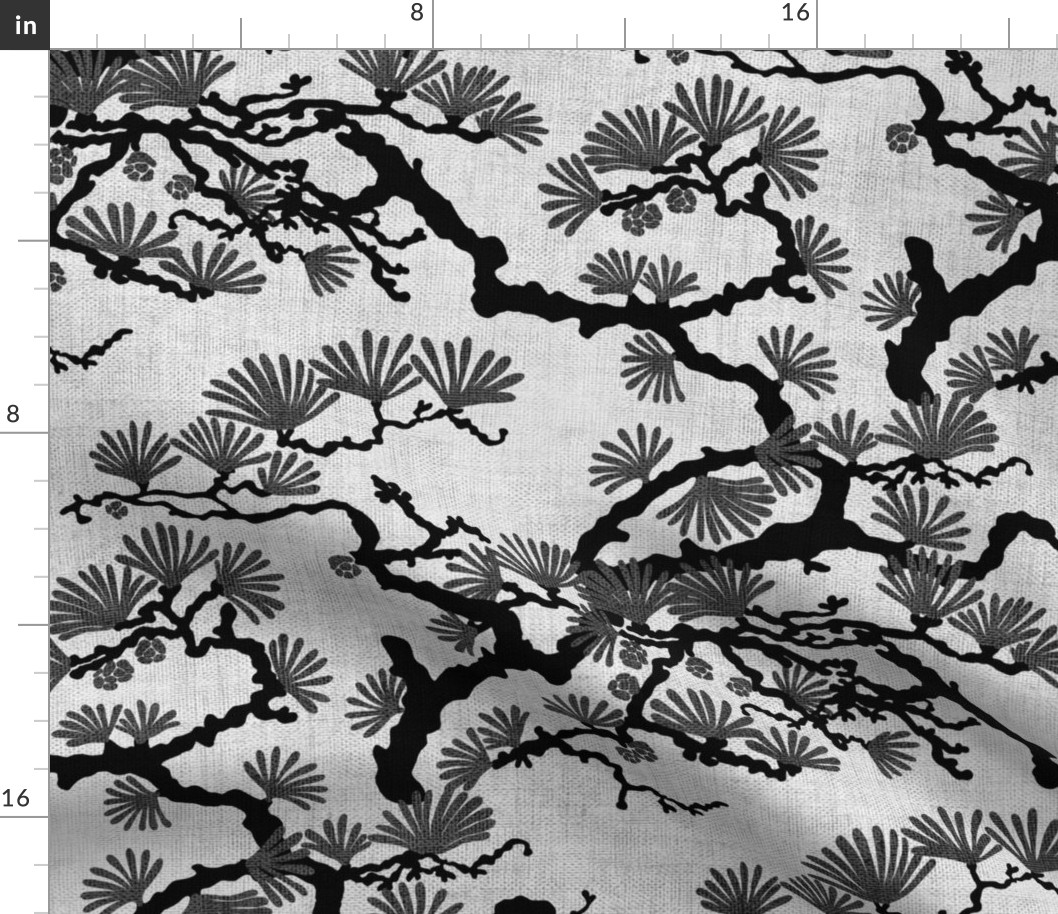 Japanese Pine Tree Chintz - charcoal monochrome 