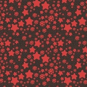 Christmas Snow and Stars Speckle Mini Micro Red and Black