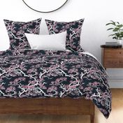 Japanese Pine Tree Chintz - pink on navy blue