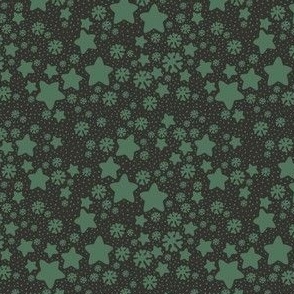 Christmas Snow and Stars Speckle Mini Micro Pine Green on Black