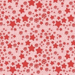 Christmas Snow and Stars Speckle Mini Micro Red and Pink