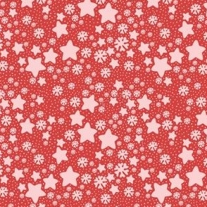 Christmas Snow and Stars Speckle Mini Micro Pink and Red