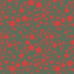 Christmas Snow and Stars Speckle Mini Micro Pine Green and Red
