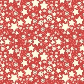 Christmas Snow and Stars Speckle Mini Micro Cream on Red