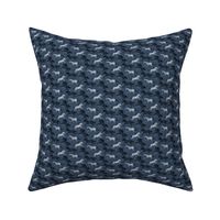 Black and white horses and feathers on dark blue small