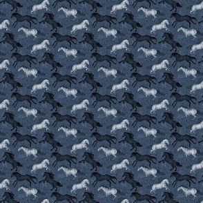 Black and white horses and feathers on dark blue small