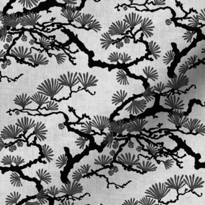 Japanese Pine Tree Chintz - charcoal monochrome, small 