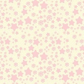 Christmas Snow and Stars Speckle Mini Micro Pastel Pink on Cream