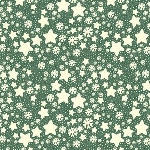 Christmas Snow and Stars Speckle Mini Micro Cream on Pine Green