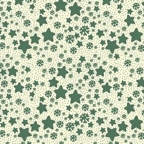 Christmas Snow and Stars Speckle Mini Micro Pine Green on Cream