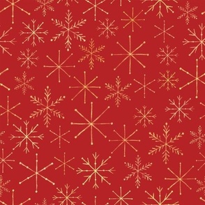 Gold Snowflakes On Christmas Red 10x10