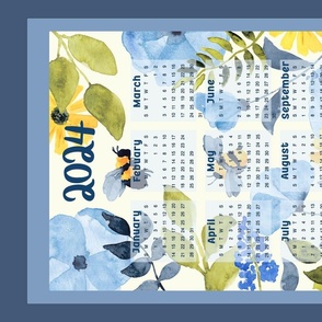 Bright Blue Blooms & Bees 2024 Calendar