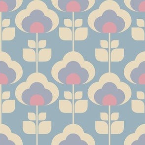 (M) scandi mod floral - muted beach blue cream and pink