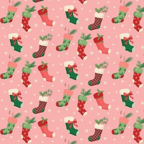 vintage christmas stockings - pink and green