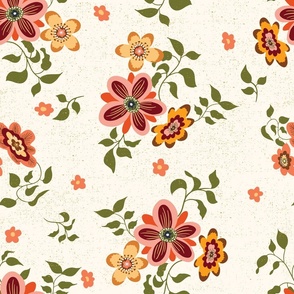 (size large) vintage autumn floral on creamy background textured 