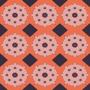 octagon bloom chequered lattice - orange navy