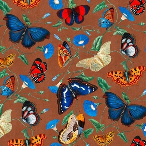 Papillonia - Morning Glory and Butterflies in sienna