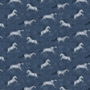 White horses on dark blue feather background medium
