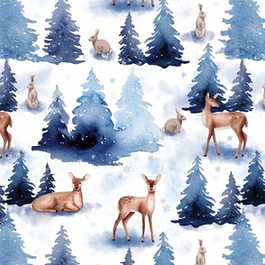 winter wonderland woodland deer large scale Christmas fabric