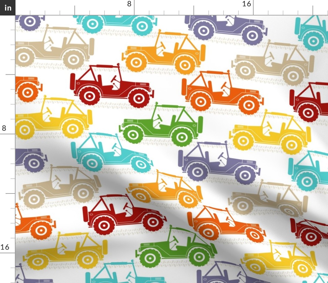 Large Scale 4x4 Adventures Colorful Neutral Rainbow Off Road Jeep Vehicles on White