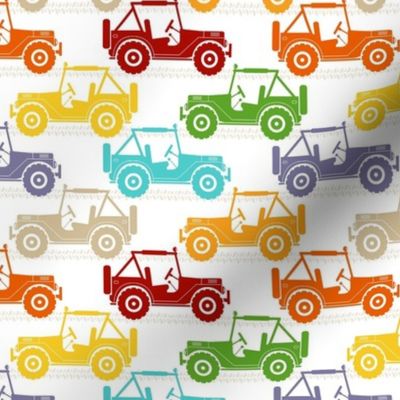 Medium Scale 4x4 Adventures Colorful Neutral Rainbow Off Road Jeep Vehicles on White