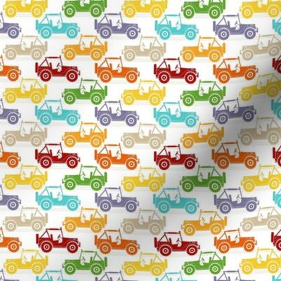 Small Scale 4x4 Adventures Colorful Neutral Rainbow Off Road Jeep Vehicles on White