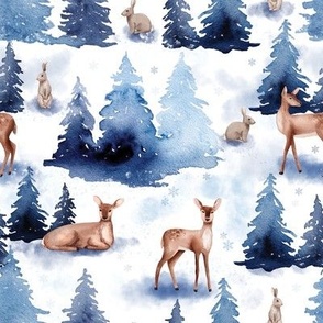 winter wonderland woodland deer medium scale Christmas fabric