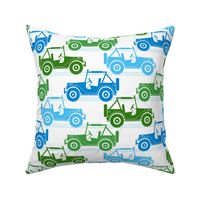 Large Scale 4x4 Adventures Off Road Jeep Vehicles Green and Blue on White