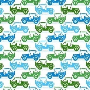 Small Scale 4x4 Adventures Off Road Jeep Vehicles Green and Blue on White