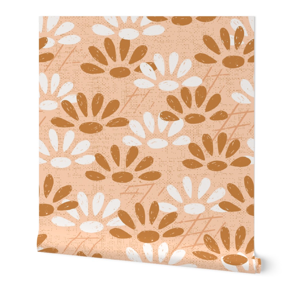 MEDIUM Retro Boho Chic Hand Drawn Floral in Apricot and Brown for a Baby Girl