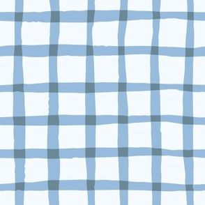 Watercolour wonky Gingham in soft sky blue
