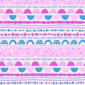 pink and blue geometric moon stripe 