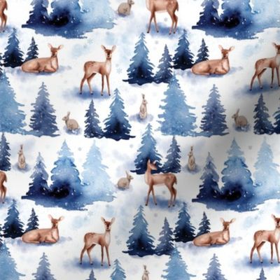 winter wonderland woodland deer small scale Christmas fabric