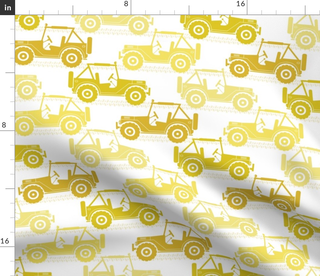 Large Scale 4x4 Adventures Off Road Jeep Vehicles Yellow Gold on White