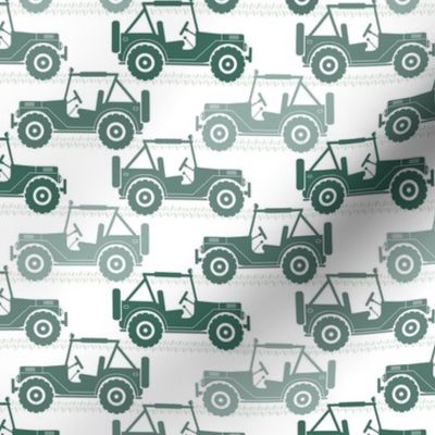 Medium Scale 4x4 Adventures Off Road Jeep Vehicles in Pine Green on White