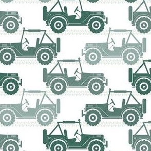 Medium Scale 4x4 Adventures Off Road Jeep Vehicles in Pine Green on White