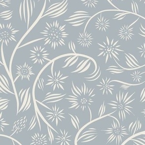 medium scale //flowery - creamy white_ french grey blue - calligraphy floral // 12 inch repeat