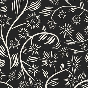 medium scale // flowery - creamy white_ raisin black - calligraphy floral // 12 inch repeat