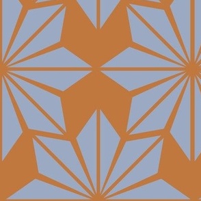 Geometric Floral in Blue on Brown - Large