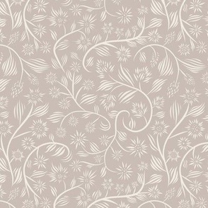 small scale // flowery - creamy white_ silver rust blush - calligraphy floral // 6 inch repeat