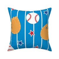 XL Baseball and Glove Pinstripe Blue, Red White and Blue Bedding Curtains