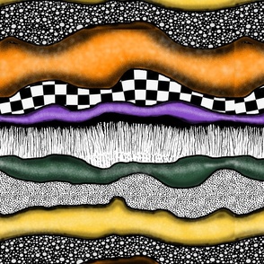 Abstract Doodle Squiggles Purple, Orange, Black Tangles Textures